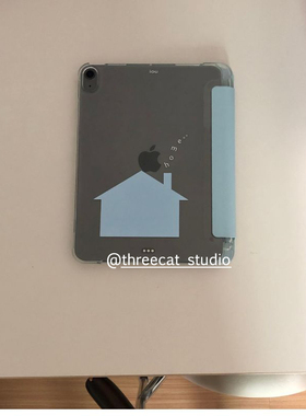 韩ins蓝色小房子home英文11代air7/6/5/4平板10代ipad保护壳pro2025防摔透明笔槽11寸苹果ipad7/8/9/10保护套