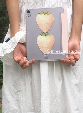 韩ins博主同款两个草莓11代air7/6/5/4平板10代ipad保护壳pro2025防摔透明笔槽11寸苹果ipad7/8/9/10保护套