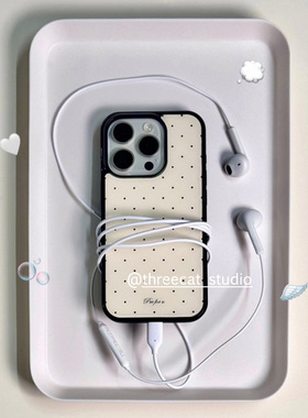 韩ins甜美少女象牙白古早波点博主同款手机壳适用于iphone17promax/16pro苹果15/14/13/12黑边11保护套Xsmax