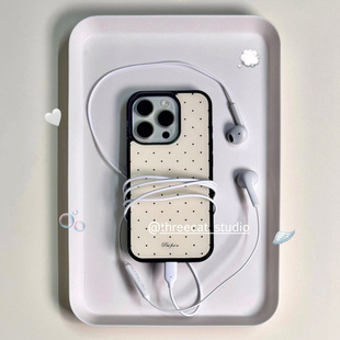 韩ins甜美少女象牙白古早波点博主同款手机壳适用于iphone17promax/16pro苹果15/14/13/12黑边11保护套Xsmax