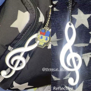 韩系ins设计Y2K个性 古早复古反光音符挂饰包包挂件女车钥匙扣