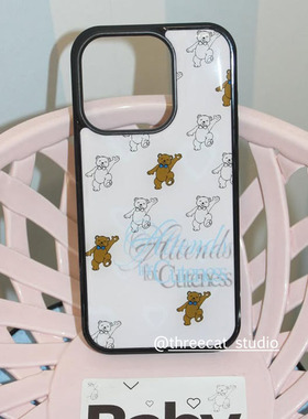 韩ins可爱baby小熊艺术英文欧尼博主同款手机壳适用iphone17promax/16pro苹果15/14/13/12黑边11保护套Xsmax