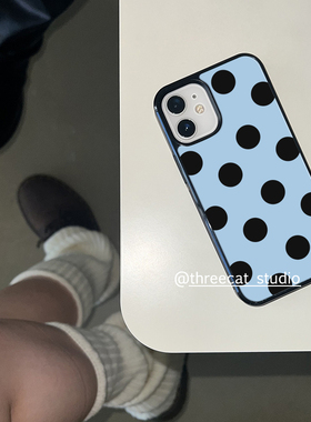 韩ins少女个性黑色大圆波点赵露思同款手机壳适用于iphone17promax/16pro苹果15/14/13/12黑边11保护套Xsmax