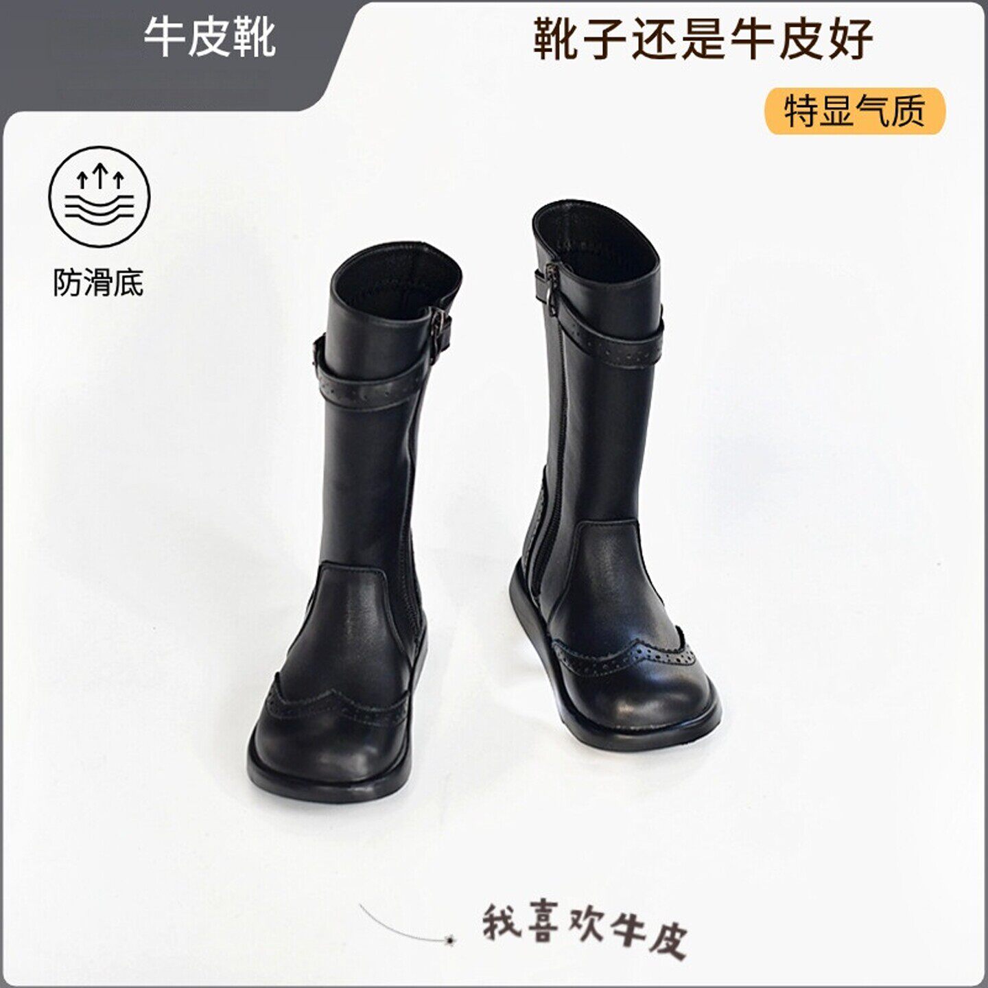 GBUBG 儿童高筒靴女童加绒长筒靴女宝宝真皮马丁靴小女孩公主皮靴