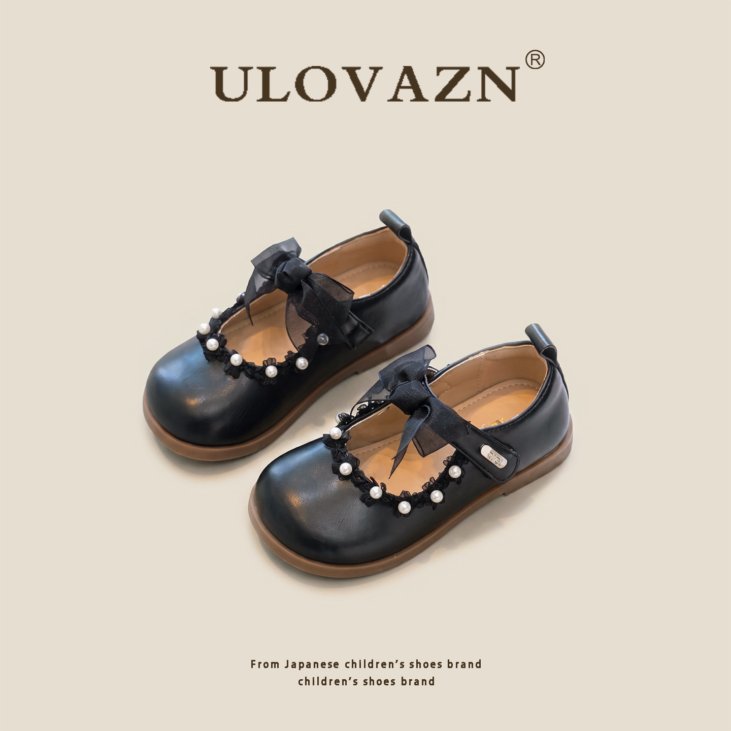 日本Ulovazn童鞋~女童小皮鞋2026秋季新品蝴蝶结珍珠装饰软底单鞋