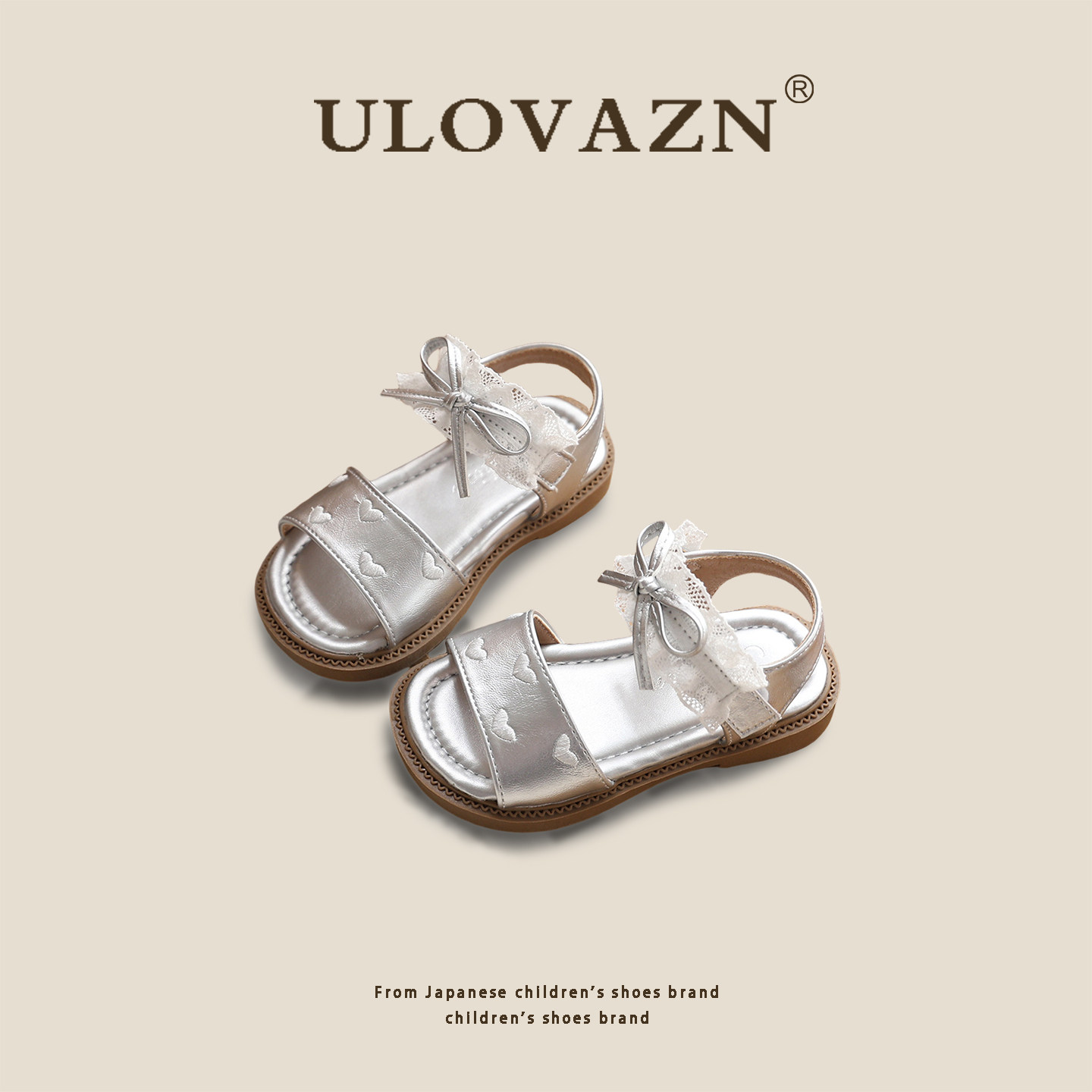 日本Ulovazn童鞋~女童凉鞋2026夏季新品爱心蕾丝花边蝴蝶结公主鞋
