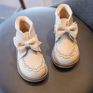 VTVK女童英伦风小皮鞋2025年新款秋冬儿童加绒短靴真皮软底公主鞋