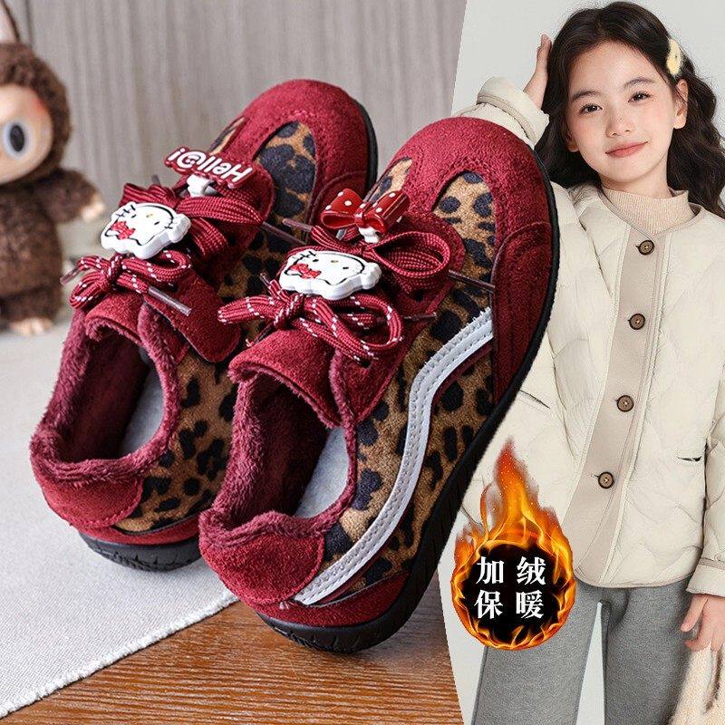 法国G·T女童红色豹纹德训鞋2025新保暖kt猫复古阿甘鞋休闲运动鞋