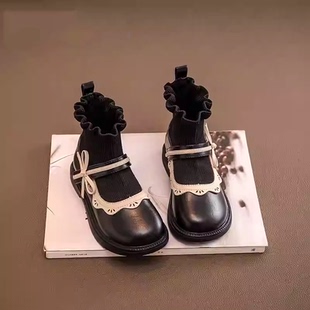 英国DGKP2025秋冬季新款女童靴子马丁靴宝宝小公主皮鞋加绒袜靴潮