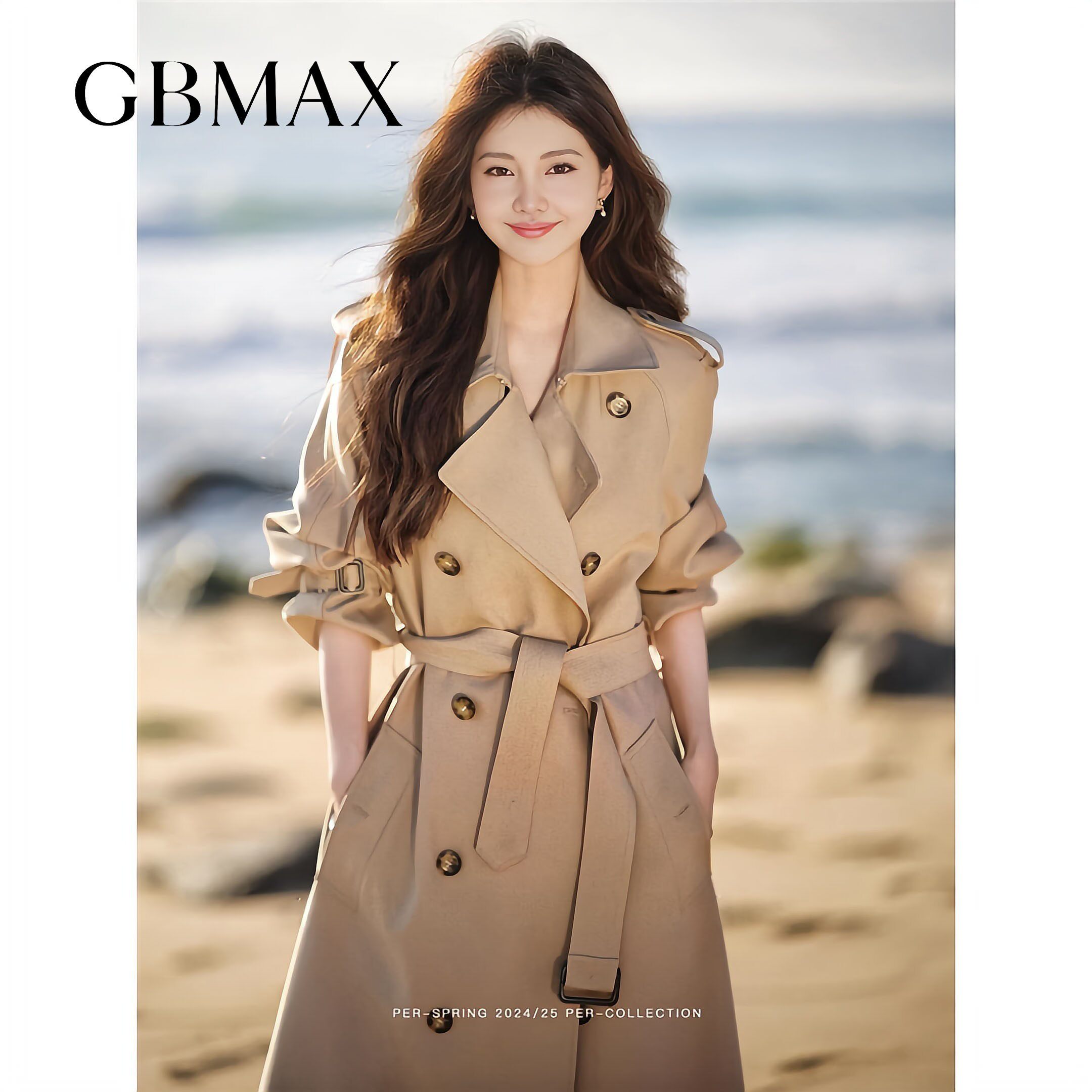 GBMAX国际大牌高端卡其色风衣外套女秋冬中长款小个子英伦风韩系
