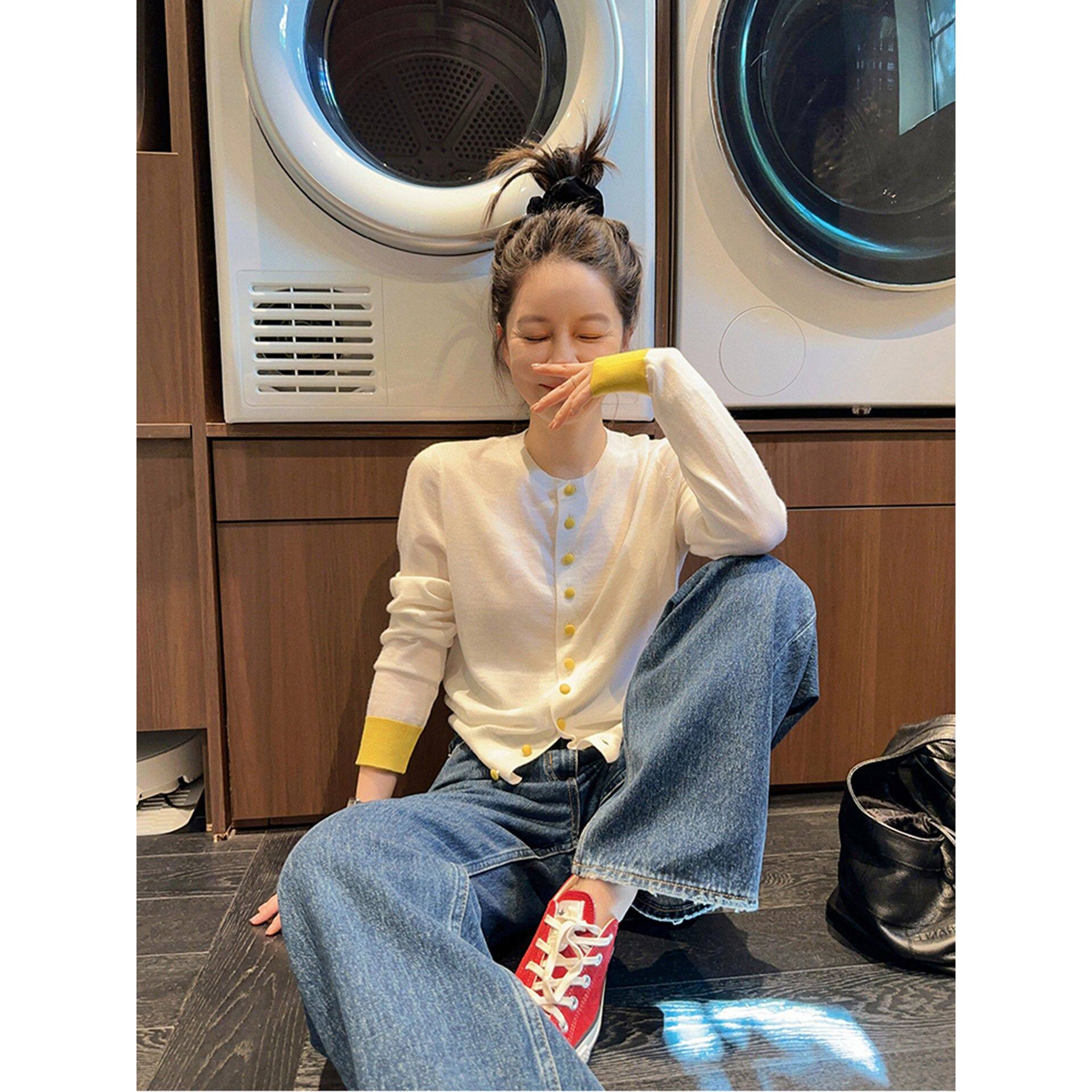 DORACTR 甜系减龄~美利奴全羊毛针织衫女2025秋季新款撞色上衣