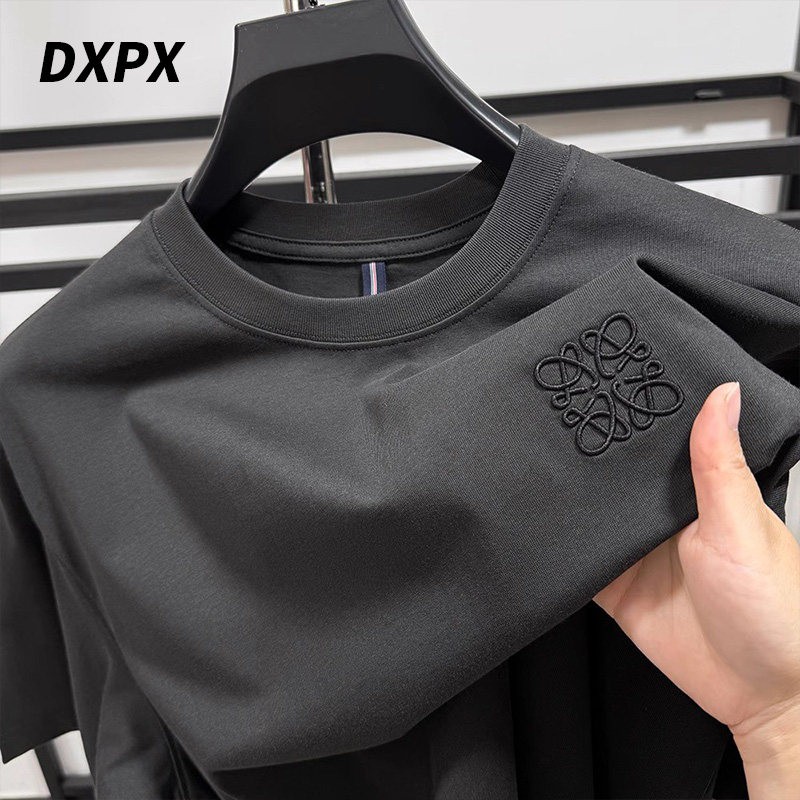DXPX品牌专柜重磅圆领廓形短袖T恤男士夏季潮流刺绣白色内搭上衣