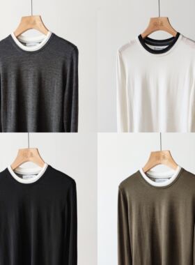 纯原 18针JI细100%美丽诺羊毛德国扬子长袖假两件针织衫空气打底