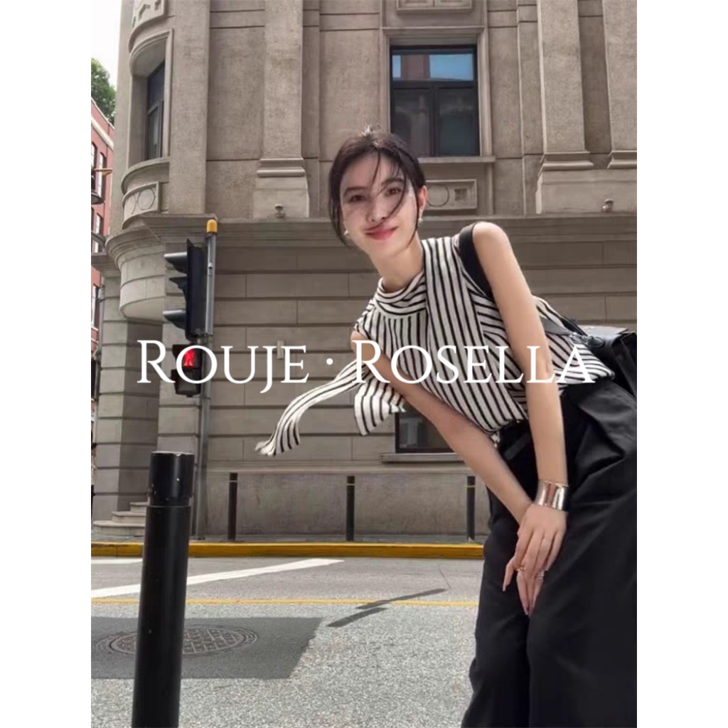 法国Rouje Rosella⭐法式春夏竖条纹衬衫不规则气质挂脖无袖背心
