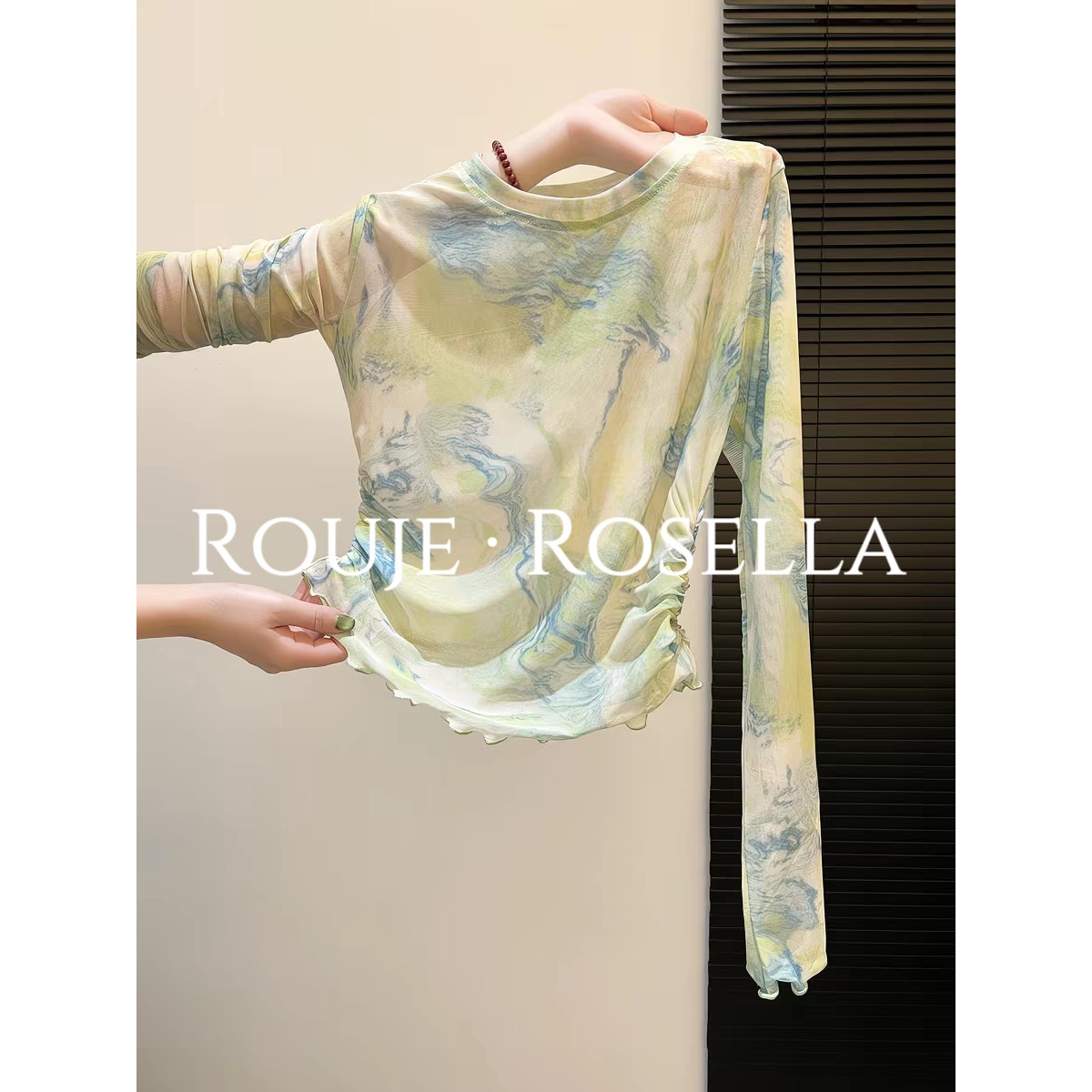 法国Rouje Rosella迷人百搭晕染印花凉感长袖T恤女夏防晒上衣