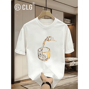 香港Clg时尚品牌设计利基宽松印花短袖t恤时髦260克重量级夏季纯
