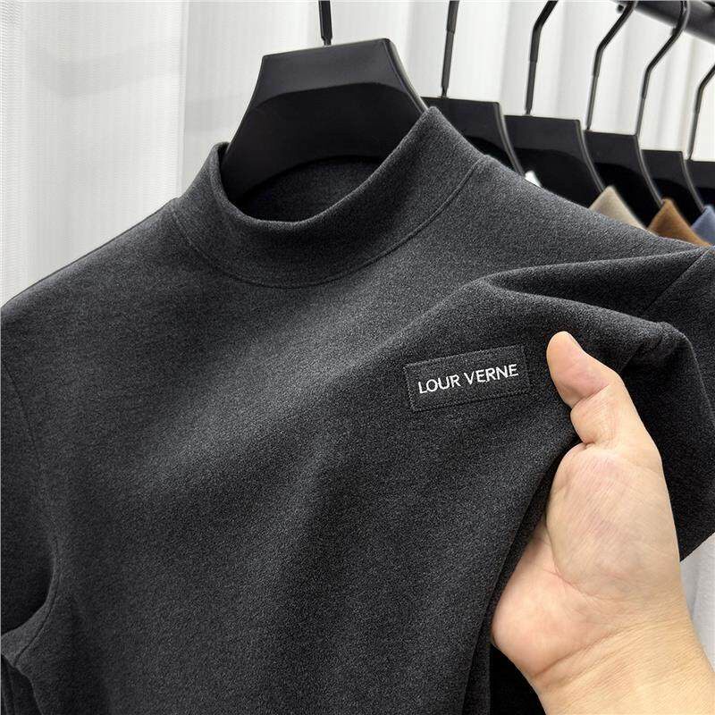 德绒半高领打底衫男秋冬季新款双面磨毛保暖秋衣男士长袖T恤上衣