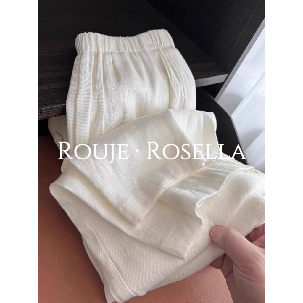 法国Relaje Rosella⭐法国白色棉麻阔腿裤女士春夏薄宽松休闲裤