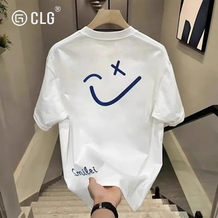 香港CLG潮牌260g重磅美式印花精梳棉短袖t恤男圆领时尚宽松打底衫