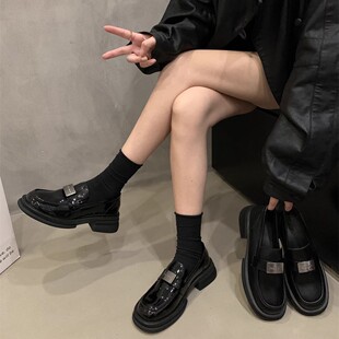 香港英伦风小皮鞋女鞋黑色乐福鞋2025夏季厚底高级感覆古单鞋jk鞋