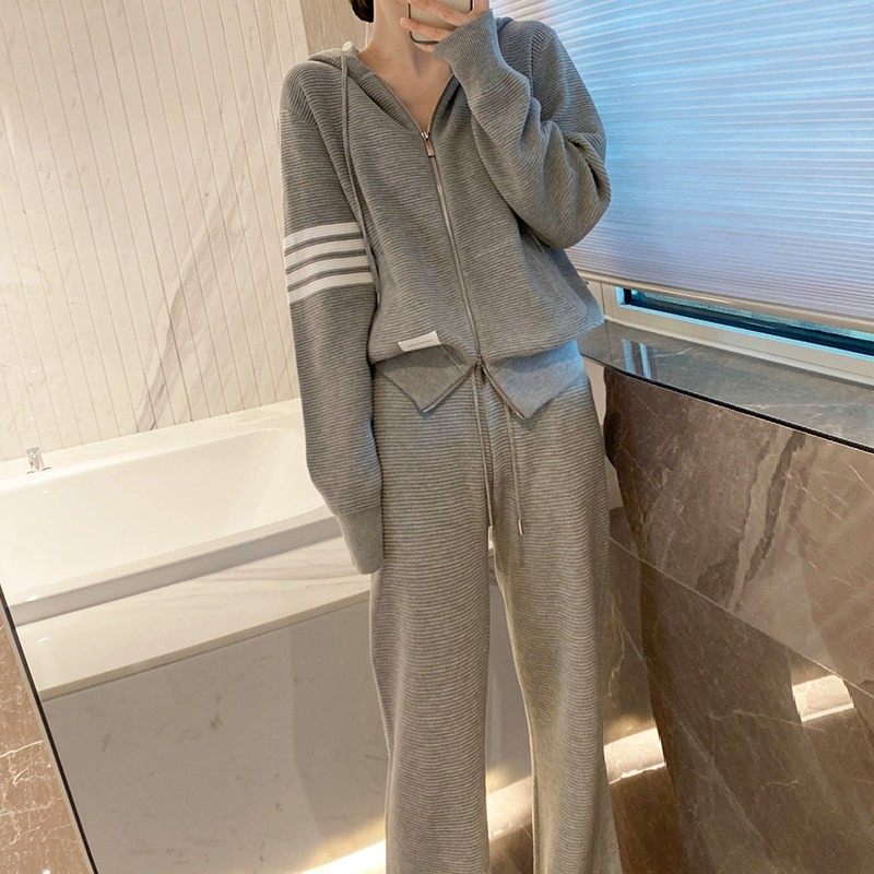 THOM BARKONIE休闲套装 羊毛质感灰色连帽运动外套 2025秋季新款