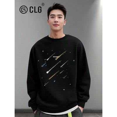 香港CLG潮牌美式重磅卫衣秋冬季圆领长袖上衣潮流新款宽松大码男