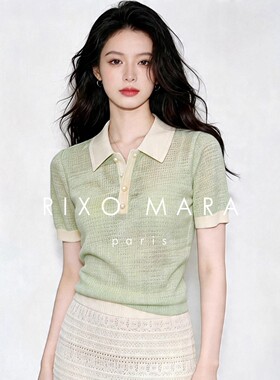 Rixo Mara夏季薄款翻领短袖针织衫女2026新款百搭设计感气质上衣