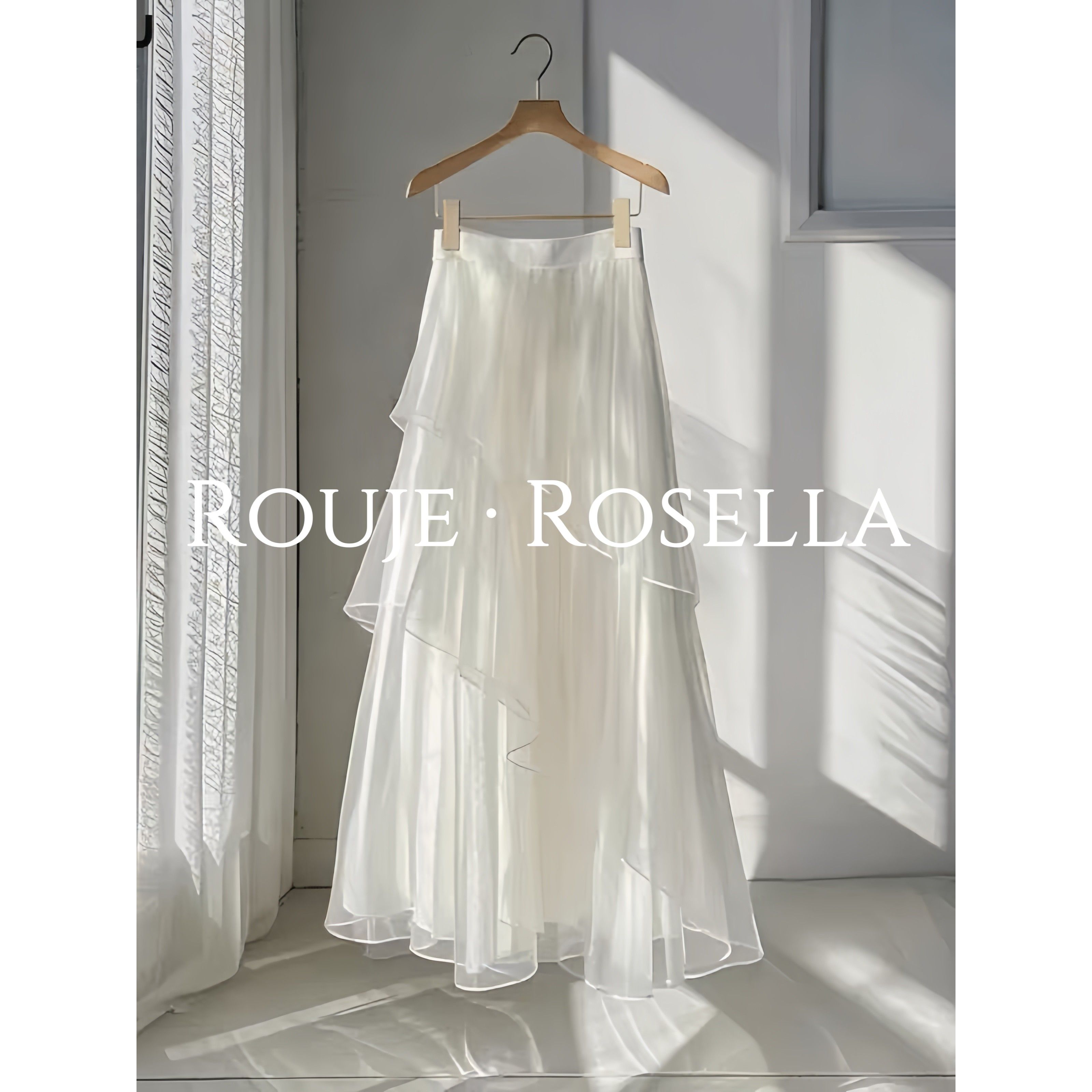 法国Rouje Rosella法式白色网纱半身裙女夏独特设计超仙A字长裙