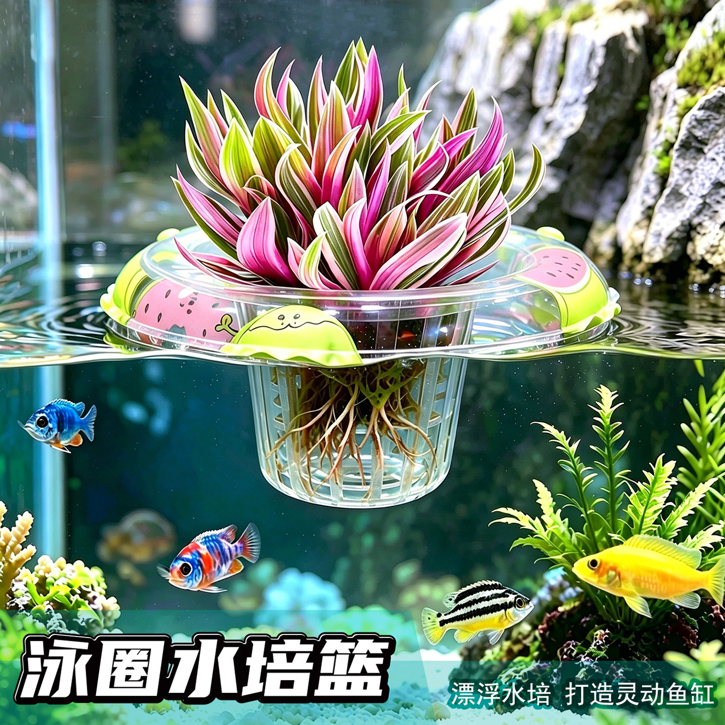 鱼缸游泳圈水培固定篮大号定植篮周转箱乌龟缸水上草种植漂浮造景