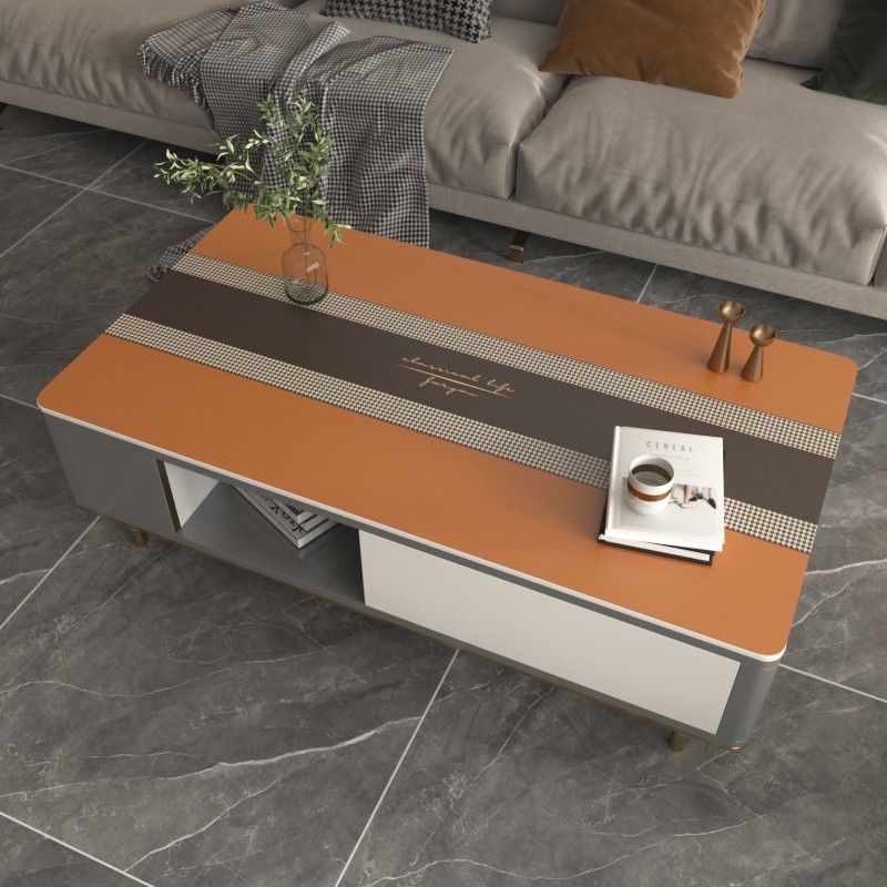 皮革茶几桌布防水防油免洗pvc北欧轻奢餐桌垫轻奢橙色高级感台布,居家布艺,桌布,淘宝优惠券,粉丝福利购,淘宝优惠卷