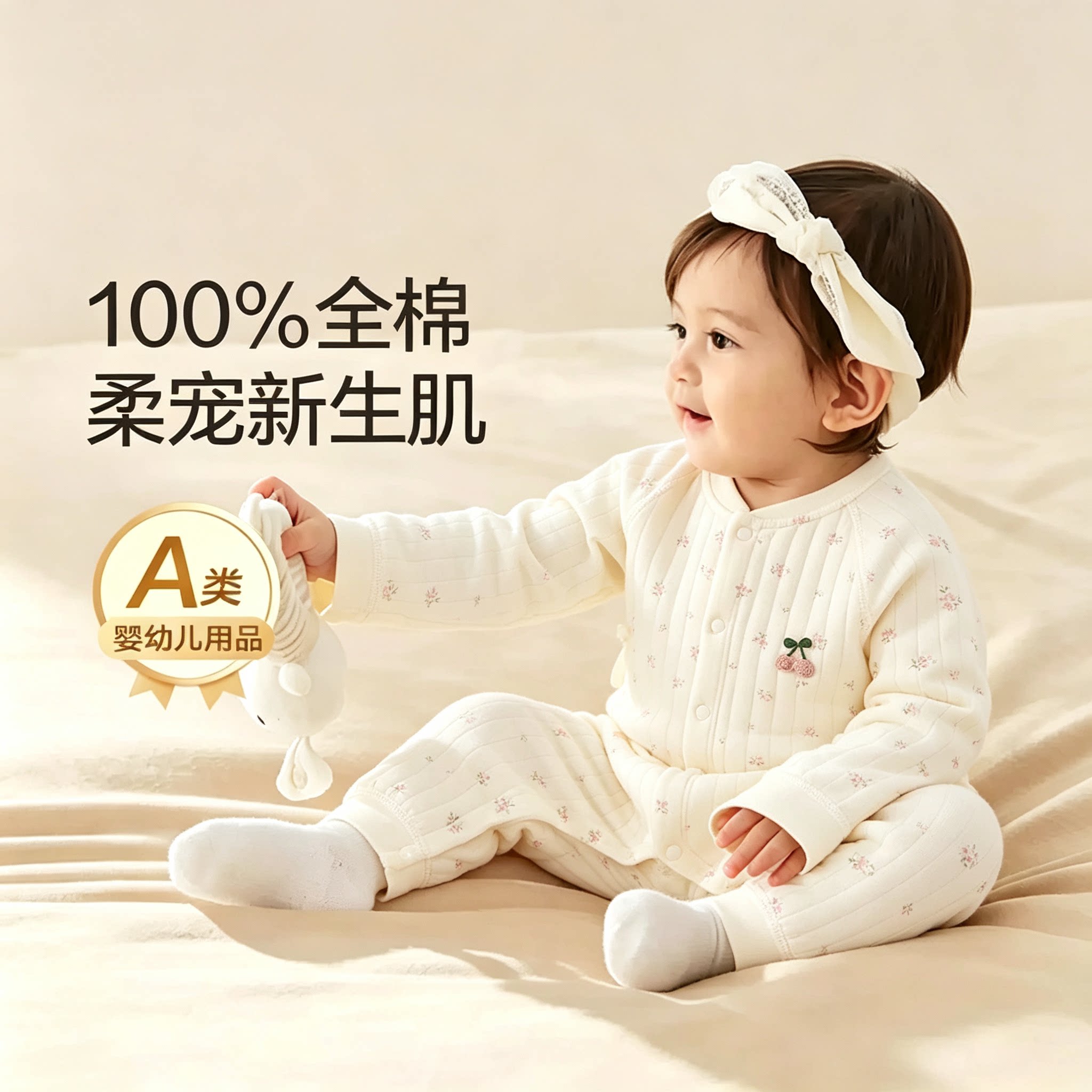 全棉纯棉秋冬夹棉婴儿连身衣初生连身衣/爬服/哈衣