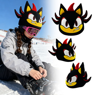 熊趣野原创黑色索尼克刺猬夏特毛绒针织滑雪头盔改装饰帽套罩通用