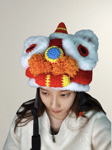 成人滑雪头盔套毛绒帽子新年舞狮醒狮户外只是头套不是头盔