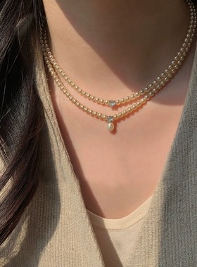 施家干枯玫瑰珍珠项链轻奢小众锁骨链简时尚毛衣颈链