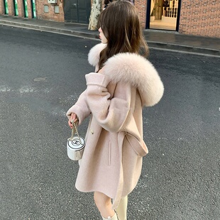 英国DHWA冬季新年战袍大毛领小个子斗篷收腰气质大衣外套