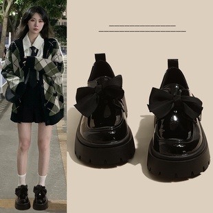 英国DGKP英伦风小皮鞋女款秋季厚底增高黑色配裙子玛丽珍乐福单鞋