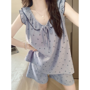 英国Next 睡衣女带胸垫甜美家居服 Road夏季 蝴蝶结云朵棉背心短裤