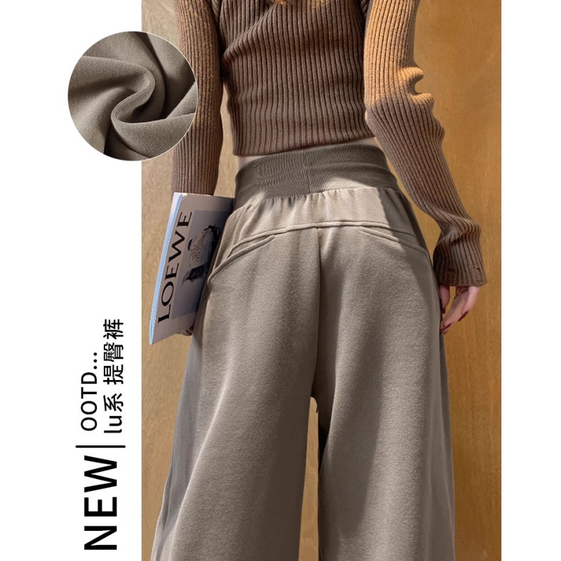 英国DGKP美式复古运动裤女2025秋冬提臀宽松直筒休闲加绒阔腿卫裤