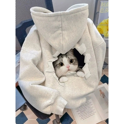 MDCW米兰风美式可爱猫咪印花连帽卫衣女秋冬季洋气减龄外套