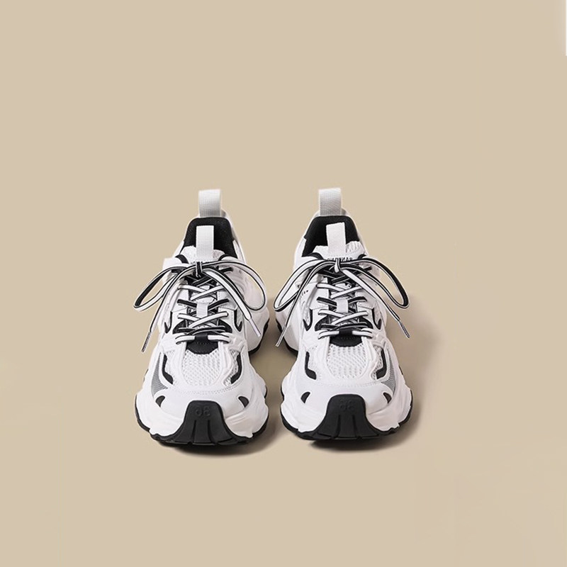 B.L WALKER厚底老爹鞋女2024春夏季网面透气超火黑白拼色运动鞋