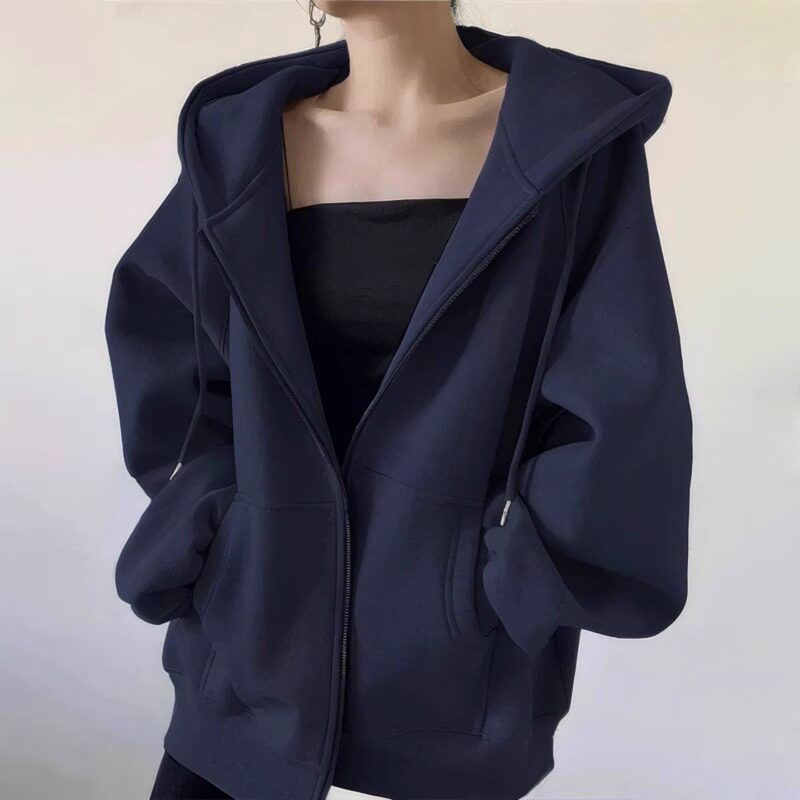 NextLori卫衣外套女春秋2025新款韩系慵懒风拉链冬季加绒加厚上衣