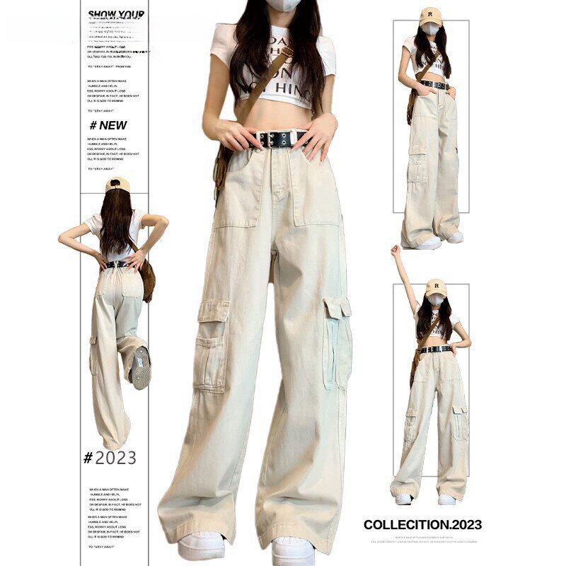 英国DGKP白色美式工装裤女春夏季2026款薄款高腰宽松小个子阔腿裤