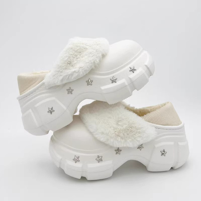 英国DGKP2025秋冬季新款星星棉拖鞋女外穿厚底加绒毛毛鞋防滑棉鞋