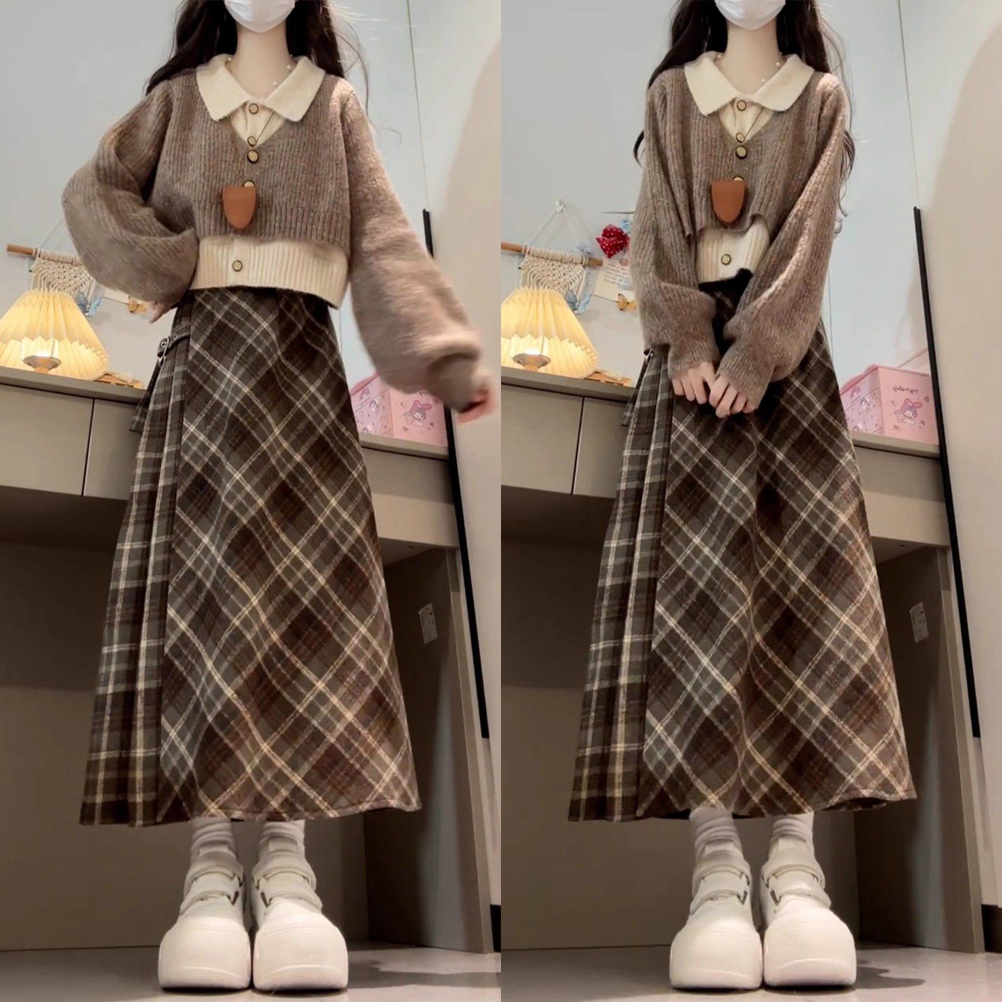 DGKP学院风针织毛衣套装连衣裙子女秋冬季小个子香风韩系穿搭