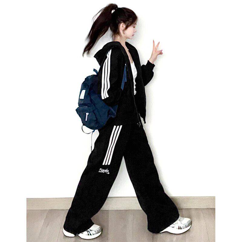 英国DGKP美式复古时尚运动服套装女春秋宽松慵懒风卫衣休闲两件套