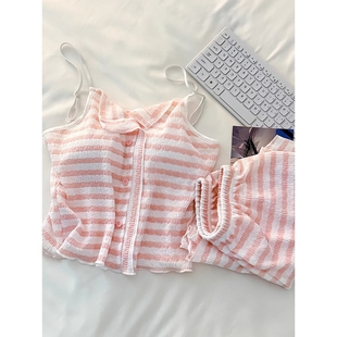 英国Next Road夏季 带胸垫一体睡衣女款 莫代尔纯棉条纹家居服套装