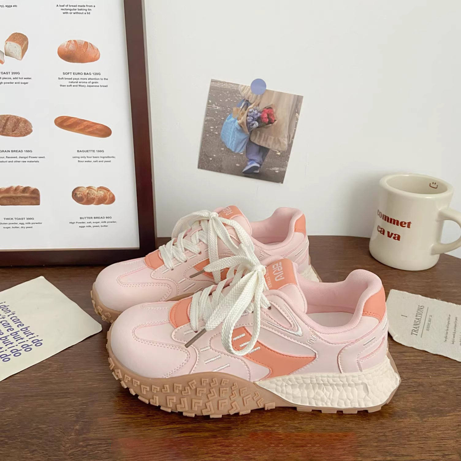 米兰风MDCW粉色阿甘运动板鞋女德训春季新款小众面包鞋透气小白鞋