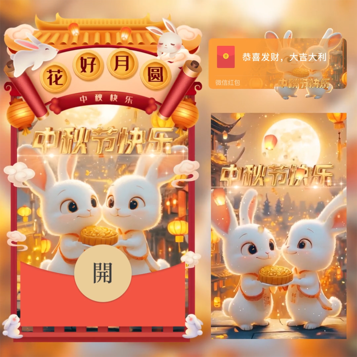 中秋节快乐微信红包封面序列号动态音乐vx可爱情侣兔兔红包封面