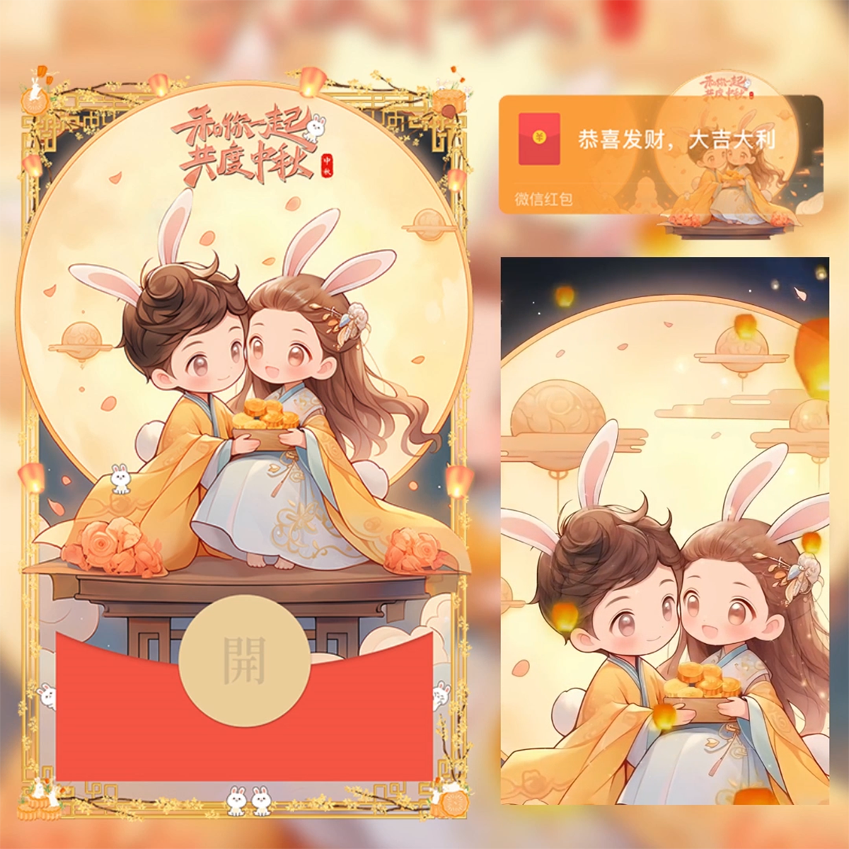 中秋节快乐微信红包封面序列号动态音乐vx可爱情侣中秋节红包封面