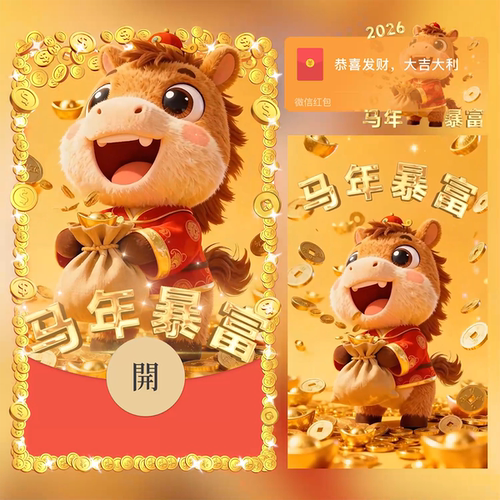 2026马年暴富微信红包封面序列号动态音乐可爱vx烟花春节新年红包